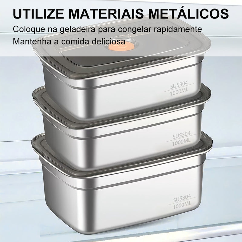 Pote Hermético de Inox 1000ml com Tampa — Ideal para Marmita e Armazenamento no Refrigerador