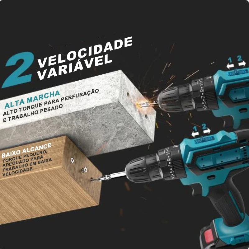 Parafusadeira Furadeira De Impacto Sem Fio 48V COM 2 Baterias