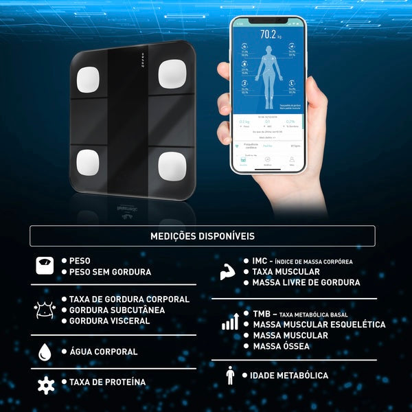 Balança de Bioimpedância Digital Smart  Corporal 180kg Com Aplicativo Profissional Bluetooth