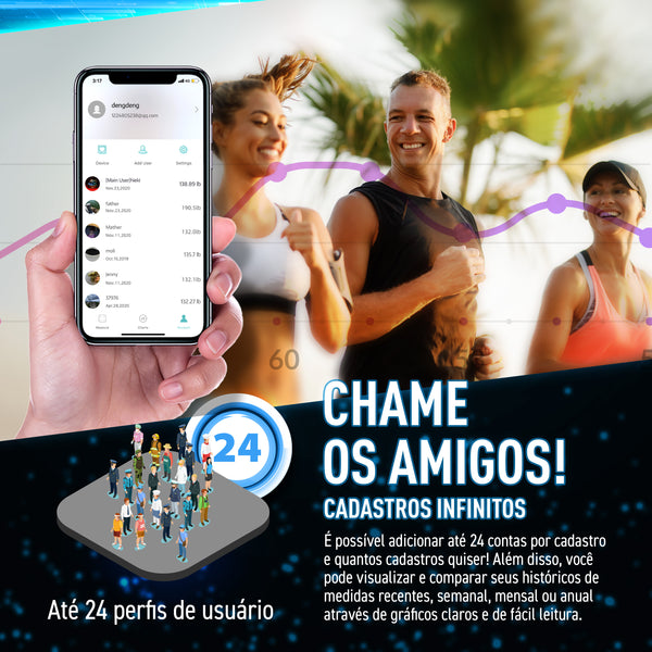 Balança de Bioimpedância Digital Smart  Corporal 180kg Com Aplicativo Profissional Bluetooth