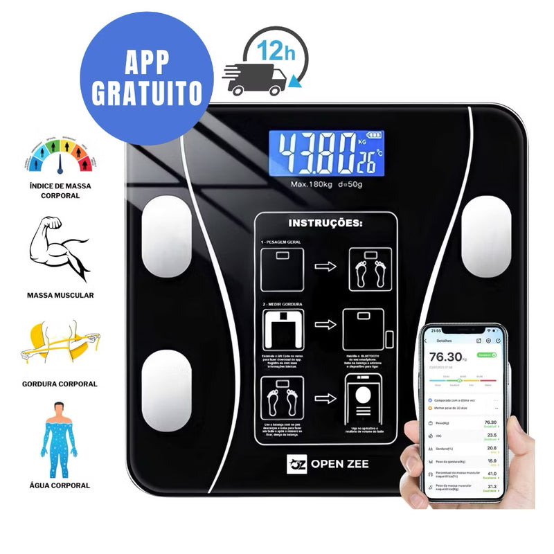 Balança de Bioimpedância Digital Smart  Corporal 180kg Com Aplicativo Profissional Bluetooth