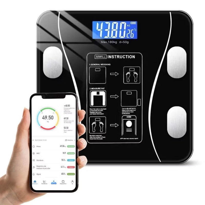 Balança de Bioimpedância Digital Smart  Corporal 180kg Com Aplicativo Profissional Bluetooth