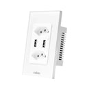 Tomada COIBEU WiFi 2 USB Com Painel De Vidro De Toque De Soquete Botão De Saída Funciona Tuya Alexa Google 2 Tomada e 2USB