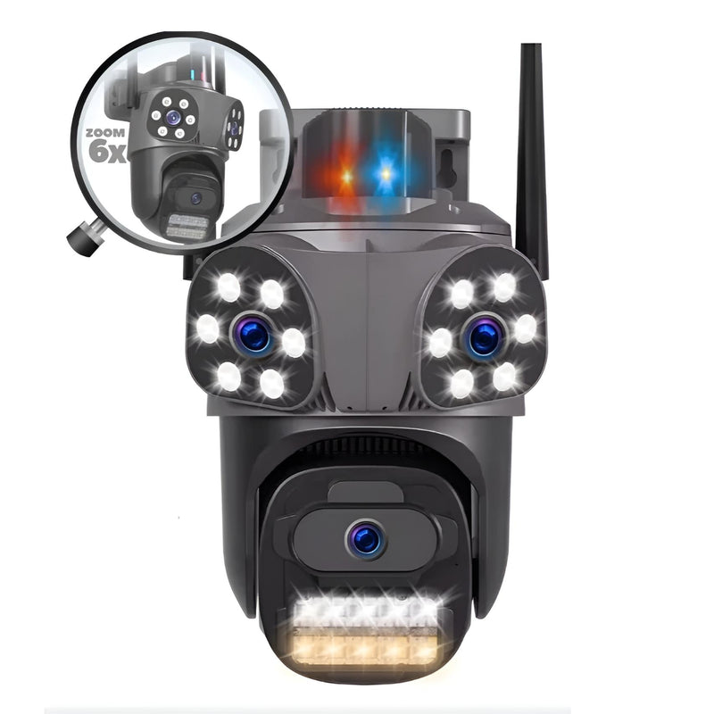 Câmera de Segurança Wi-Fi, 4K 9MP com Lente Tripla, Sirene Integrada e Controle via App ICSee