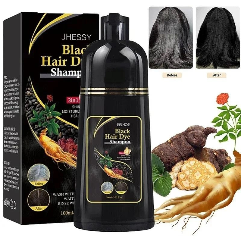 Shampoo De Tintura De Cabelo Preto 3 Em 1 , Fórmula De Ervas Hidratante Suave