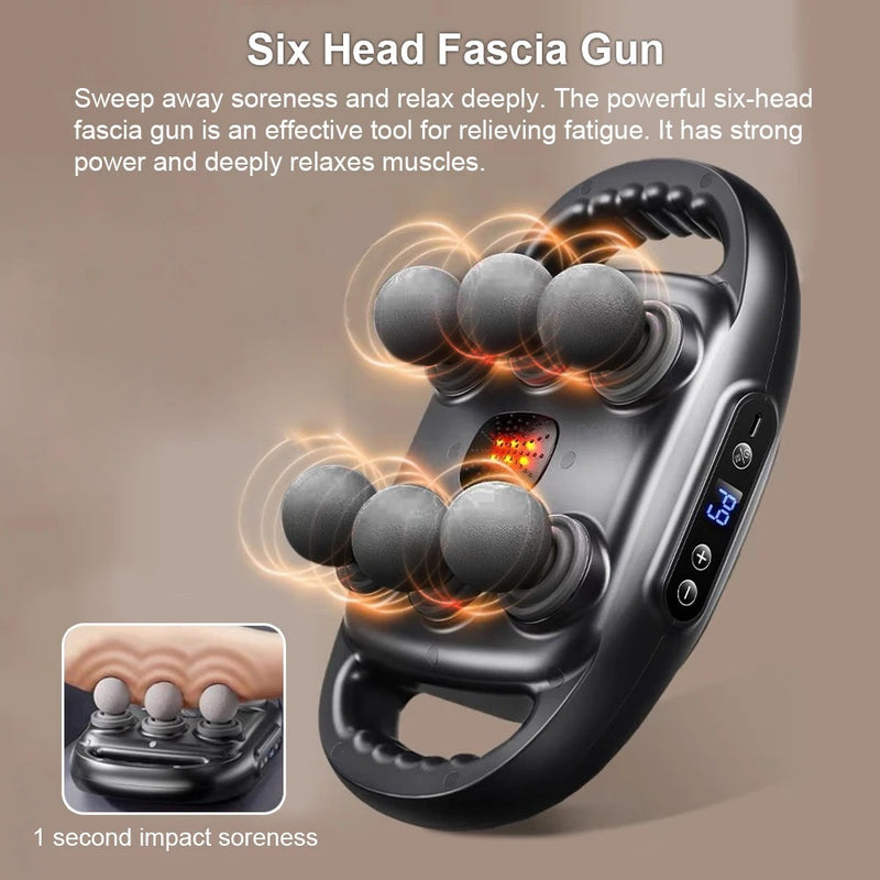 Pistola Massageadora Muscular Profissional – Alta Frequência, 6 Cabeças, Alívio para Costas, Ombros, Cintura e Corpo